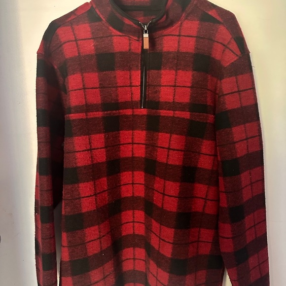 Men's Red and Black Plaid Half-Zip Jacket - Picture 2 of 6